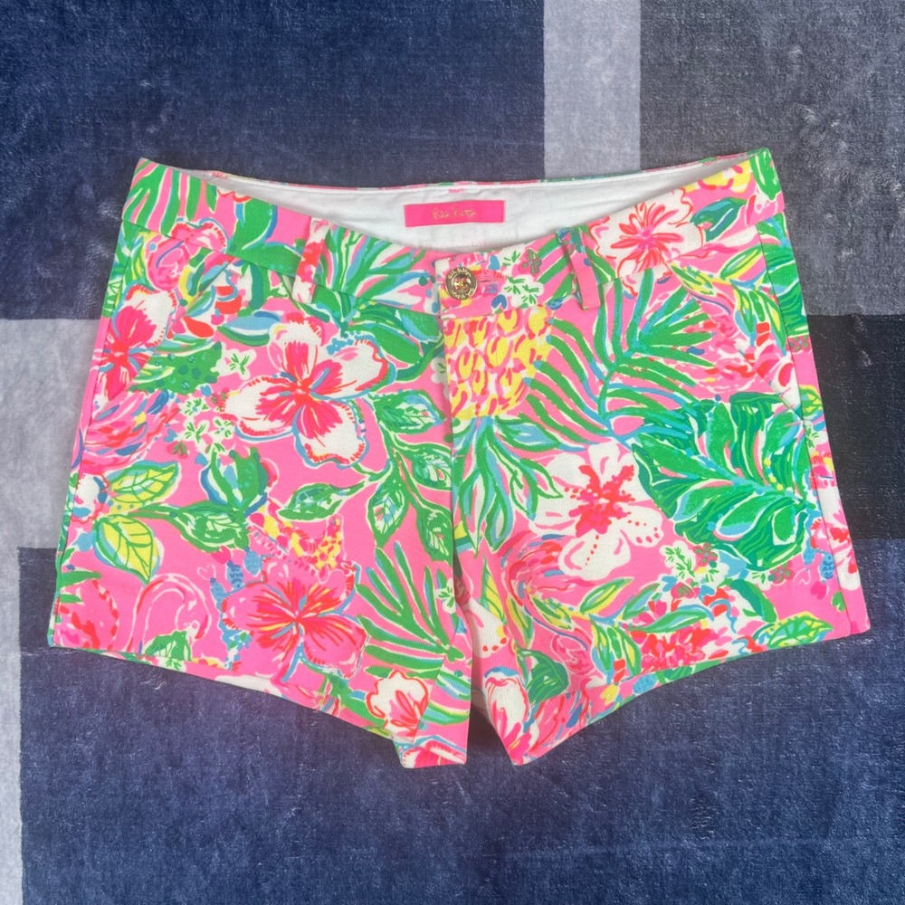 Lilly‎ Pulitzer Womens Size 2 Callahan Chino Shorts Pink Tropical Floral Fruit